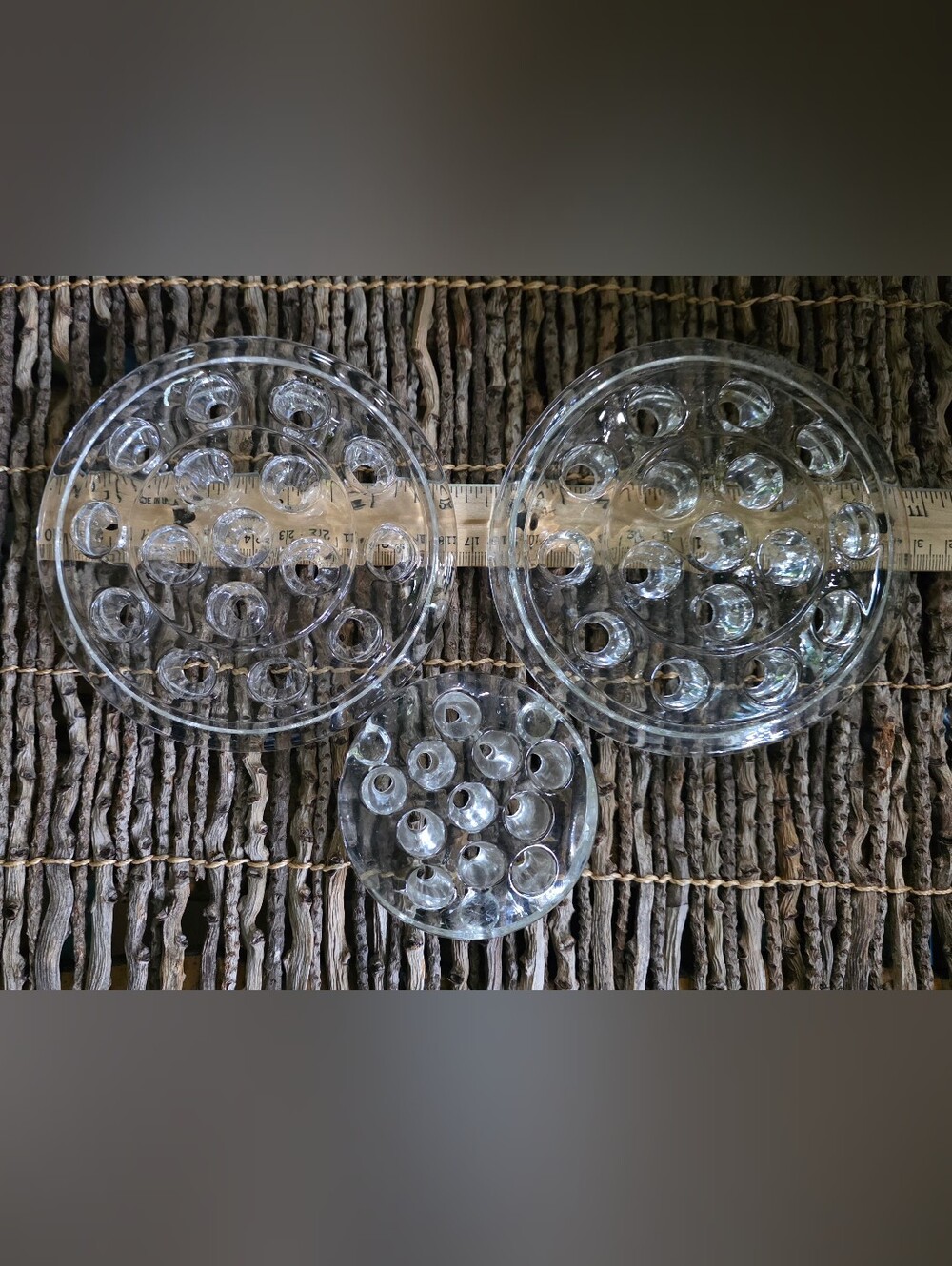 3 Piece Vintage Clear Glass Flower Frogs